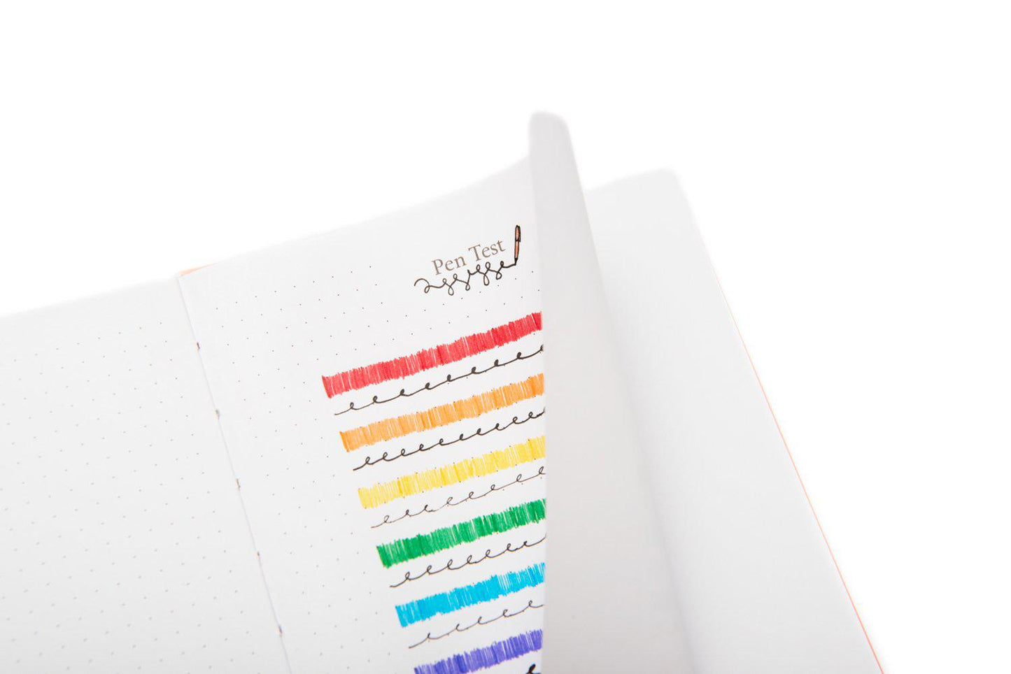 Pen test page in Yop & Tom dot grid journal showing pens without bleeding through page