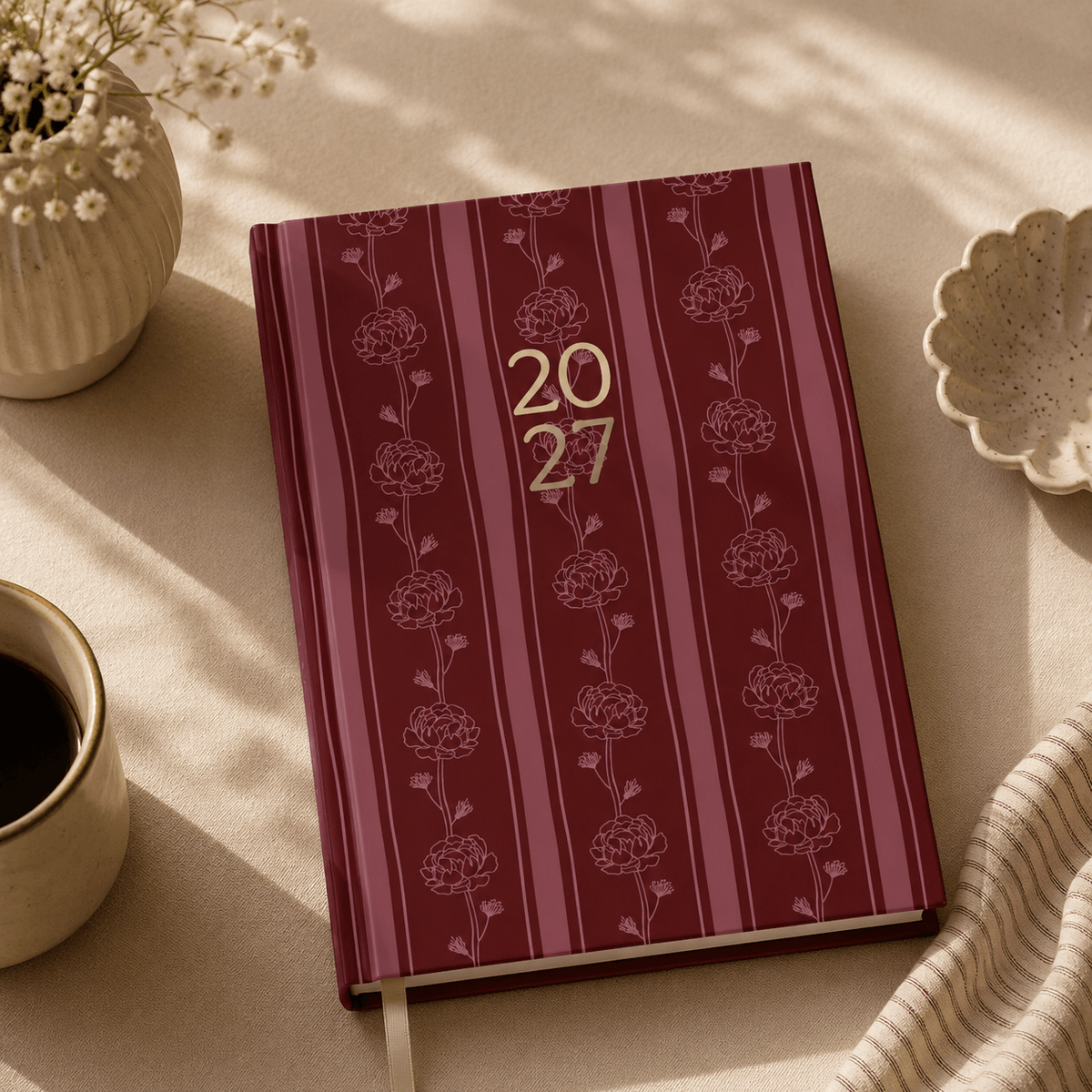 2027 A5 Weekly Planner – Burgundy Floral