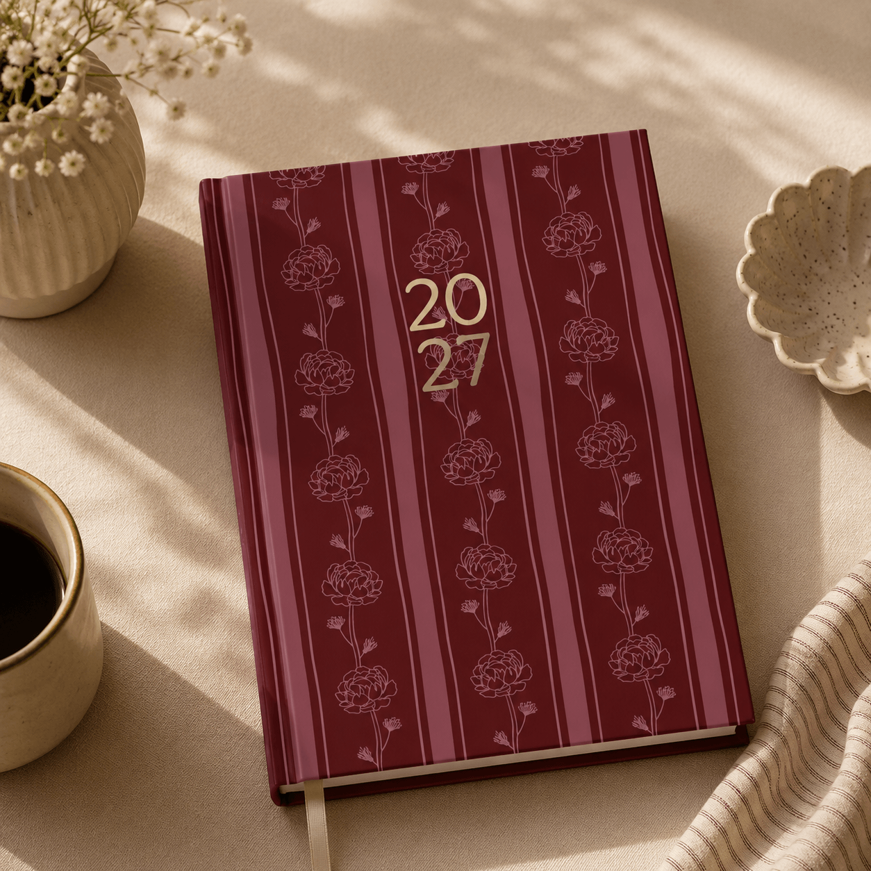2027 A5 Weekly Planner – Burgundy Floral