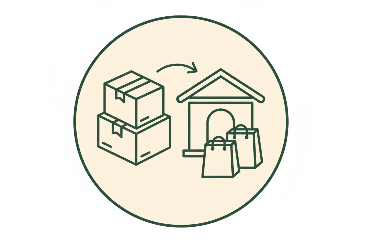 A small icon for wholesale and retail sales with a colour theme of #40654c and #f8f4ee